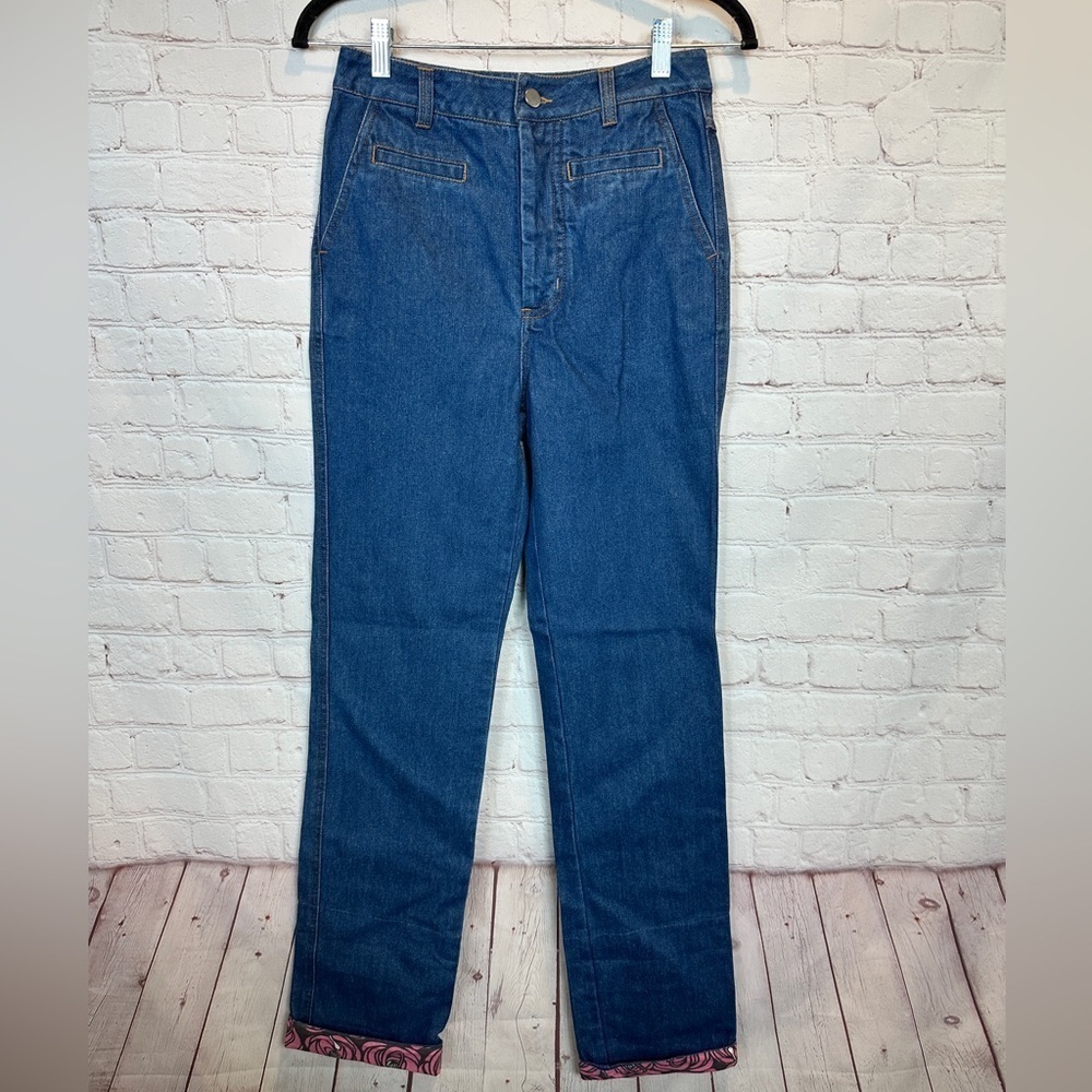 EOS La Mode EOSLAMODE denim high rise button fly rolled cuff jeans, sz S, GUC
